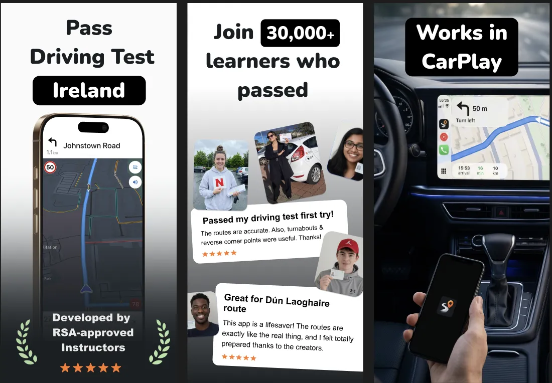 Driving Test Routes Ireland app screenshots